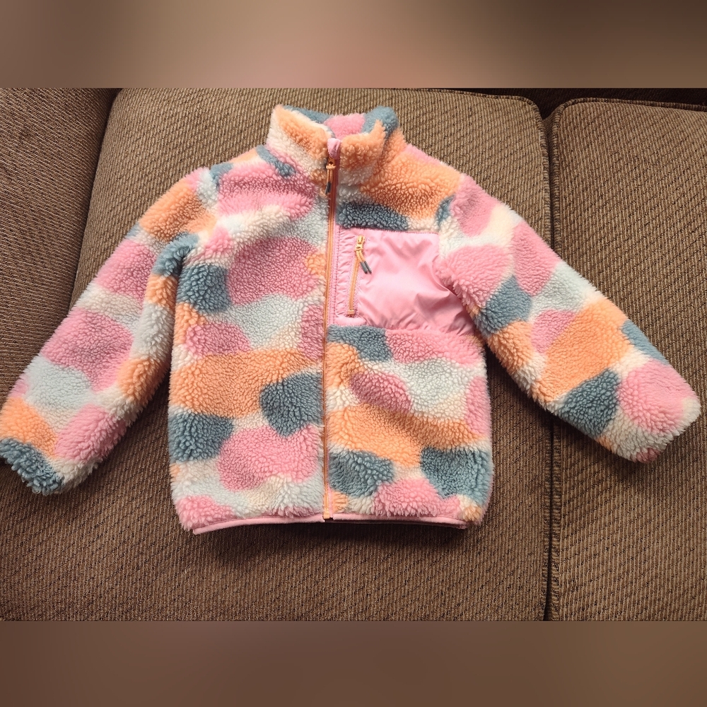 H&M Orange & Pink Camouflage Fleece Jacket Sweater, Size: 6X-7